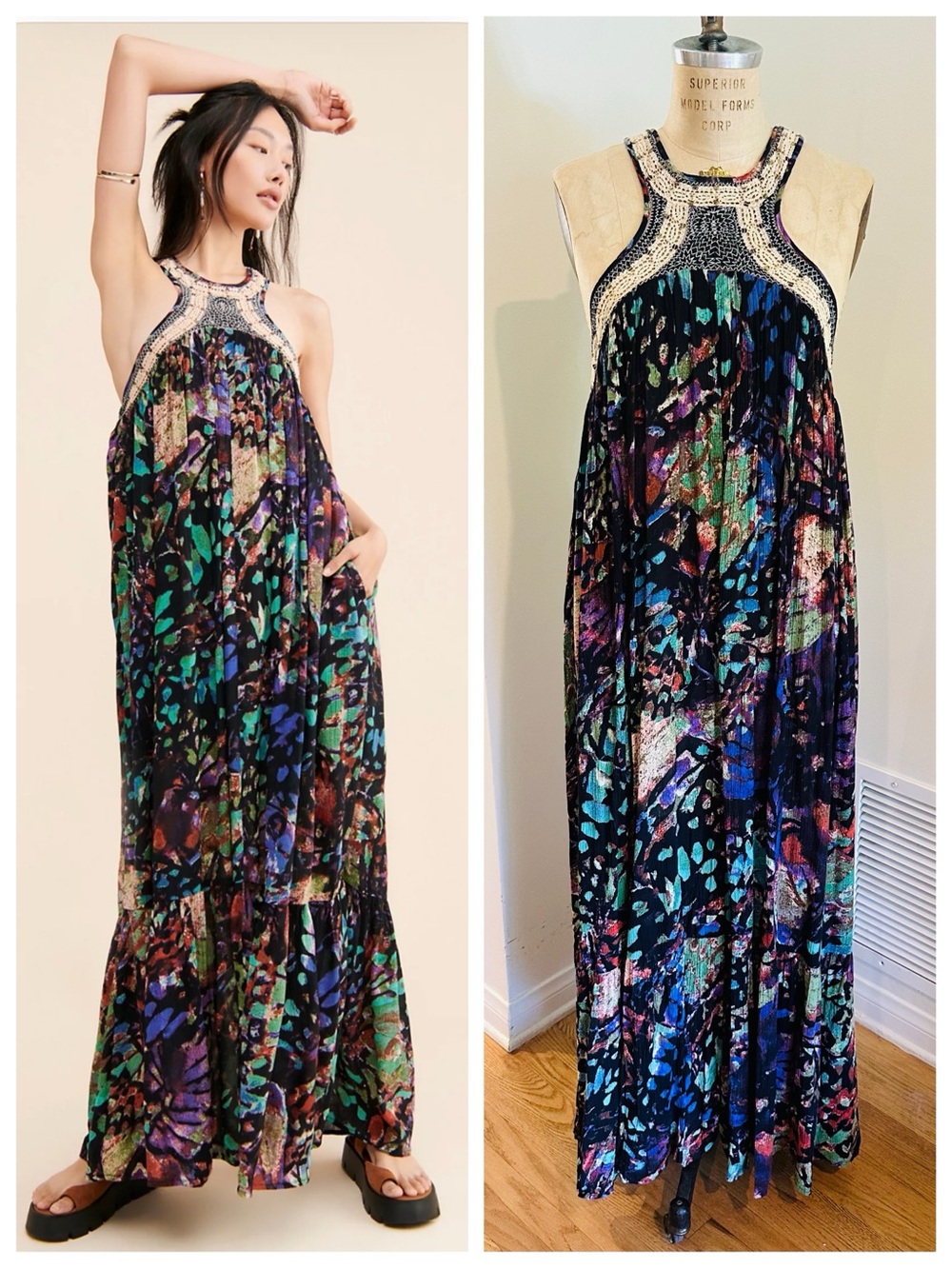 Free People Monarch Maxi Dress w/ Crochet Detailing, Sz Large